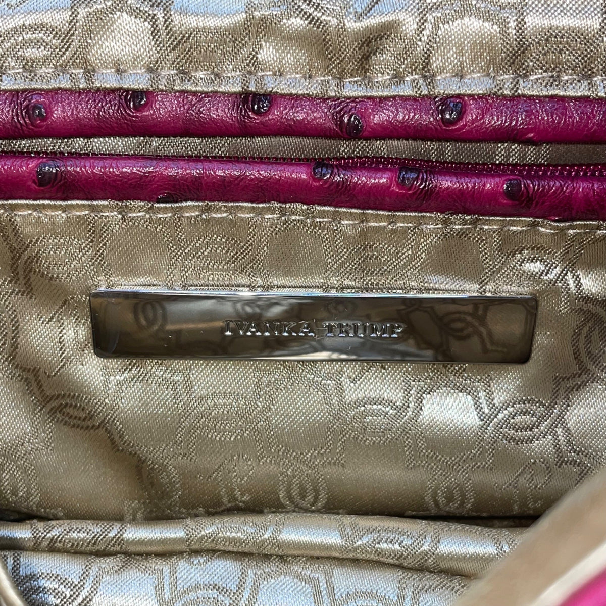 Ivanka Trump Women’s Burgundy Faux Leather Ostrich Textured Chain Crossbody Bag