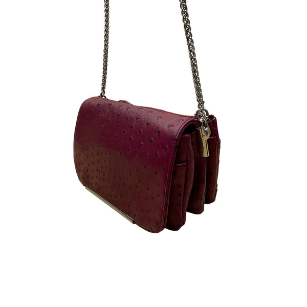 Ivanka Trump Women’s Burgundy Faux Leather Ostrich Textured Chain Crossbody Bag