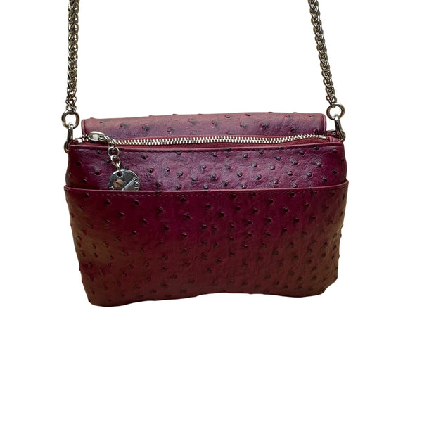 Ivanka Trump Women’s Burgundy Faux Leather Ostrich Textured Chain Crossbody Bag