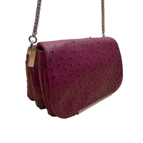 Ivanka Trump Women’s Burgundy Faux Leather Ostrich Textured Chain Crossbody Bag