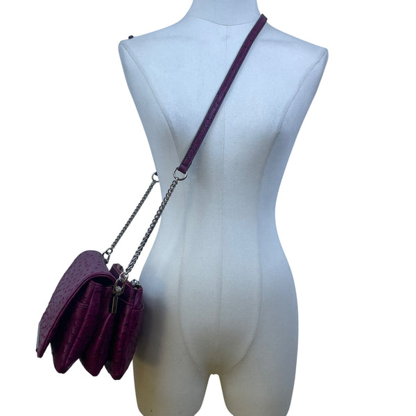 Ivanka Trump Women’s Burgundy Faux Leather Ostrich Textured Chain Crossbody Bag