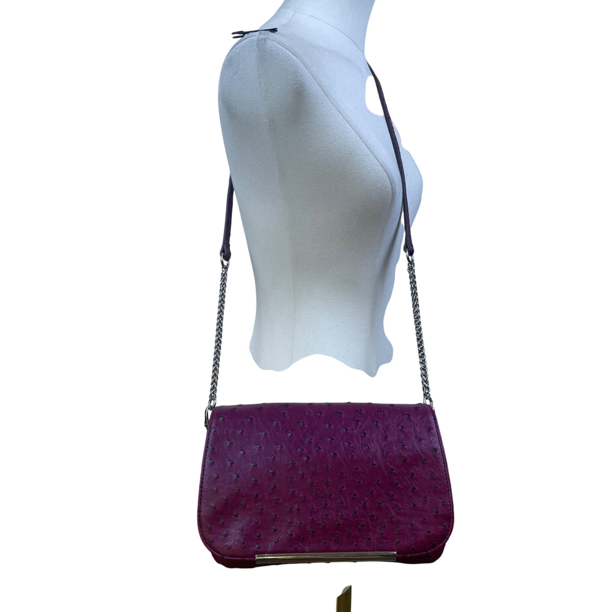 Ivanka Trump Women’s Burgundy Faux Leather Ostrich Textured Chain Crossbody Bag