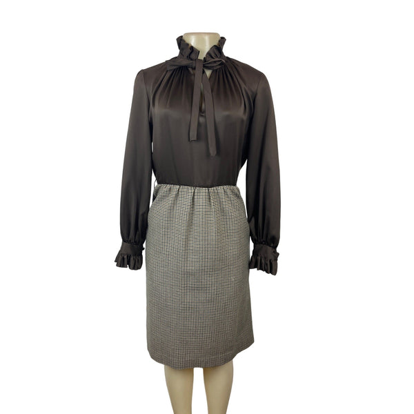 Vintage Marion McCoy Women's Houndstooth Skirt Suit With Ruffled Blouse & Jacket