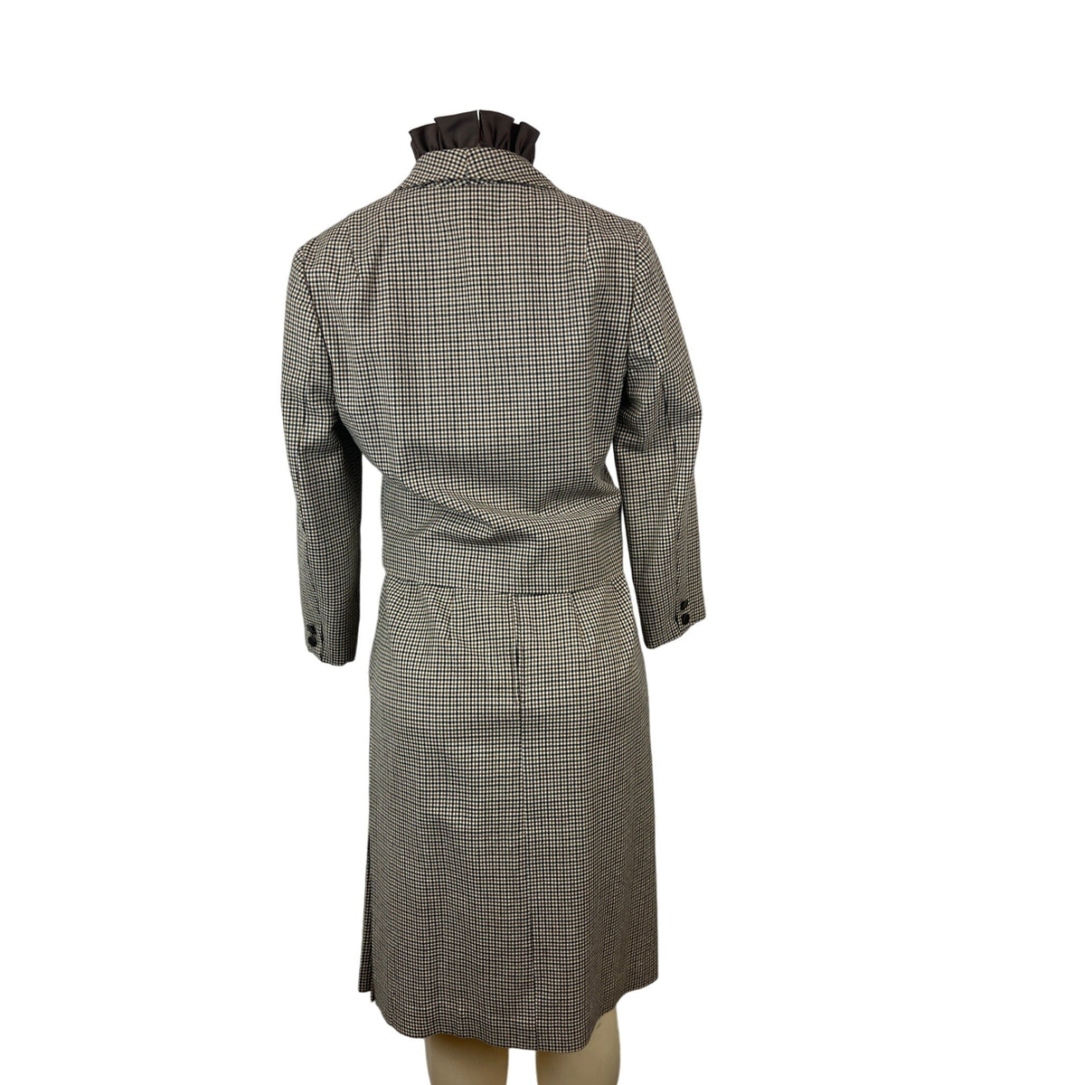 Vintage Marion McCoy Women's Houndstooth Skirt Suit With Ruffled Blouse & Jacket