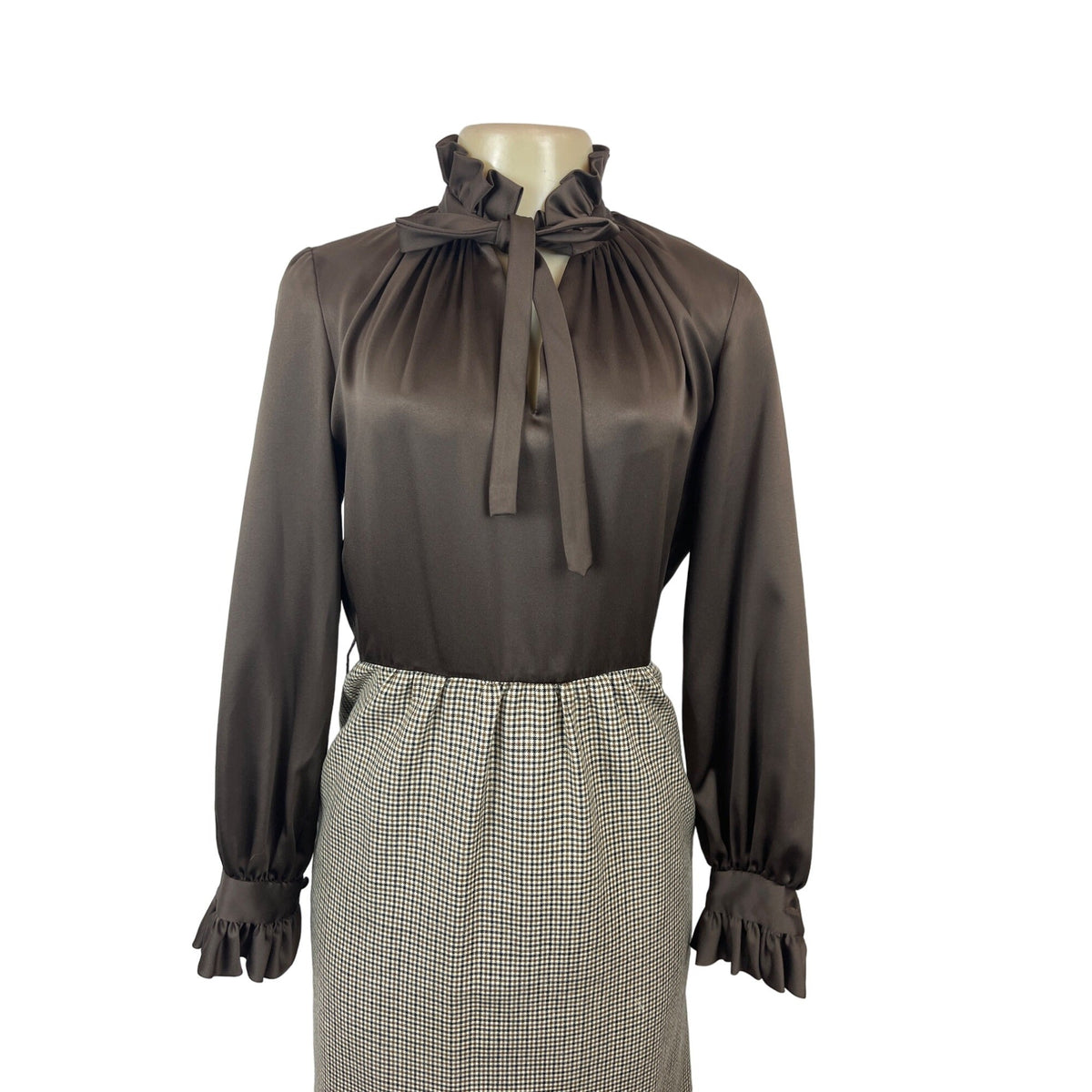 Vintage Marion McCoy Women's Houndstooth Skirt Suit With Ruffled Blouse & Jacket