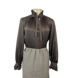 Vintage Marion McCoy Women's Houndstooth Skirt Suit With Ruffled Blouse & Jacket