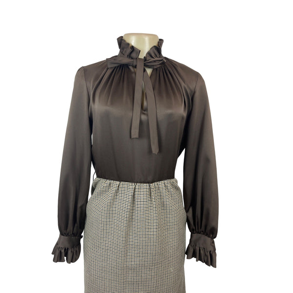 Vintage Marion McCoy Women's Houndstooth Skirt Suit With Ruffled Blouse & Jacket