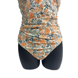 Floral Ruffled One-Piece Swimsuit By Cupshe For Women M Polyester & Spandex Blend Orange & Green Floral Print