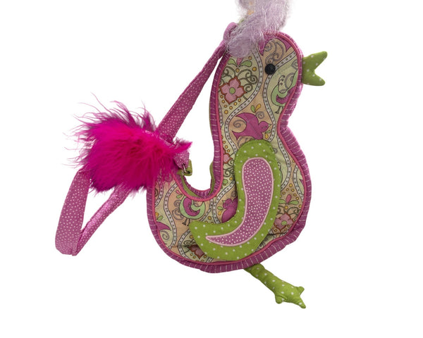 Whimsical Bird-Shaped Kids Crossbody Bag In Pink & Green Fabric