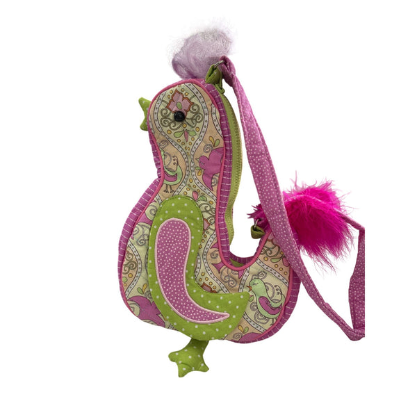 Whimsical Bird-Shaped Kids Crossbody Bag In Pink & Green Fabric
