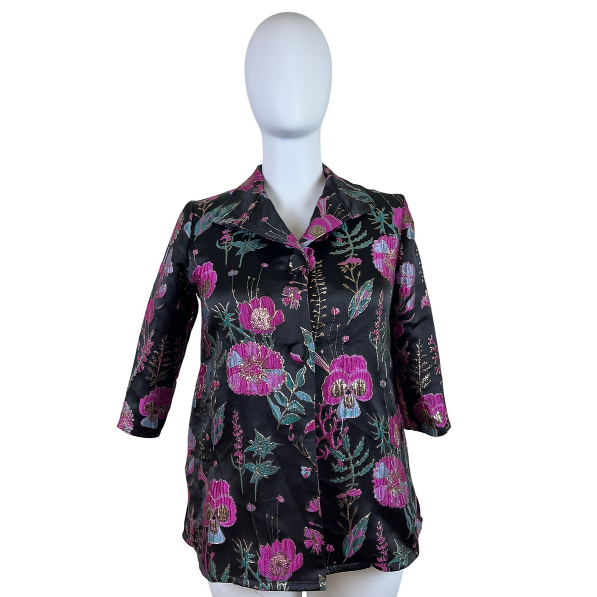 Weavz Floral Embroidered Women’s Black Blazer With 3/4 Sleeves Size L