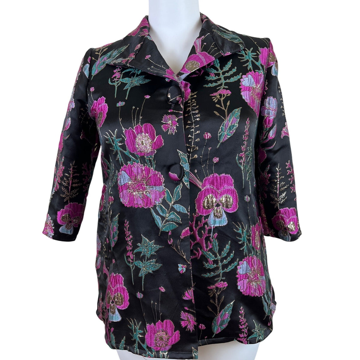 Weavz Floral Embroidered Women’s Black Blazer With 3/4 Sleeves Size L