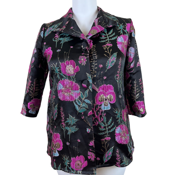 Weavz Floral Embroidered Women’s Black Blazer With 3/4 Sleeves Size L