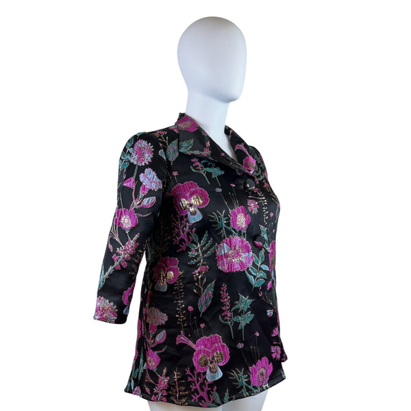 Weavz Floral Embroidered Women’s Black Blazer With 3/4 Sleeves Size L