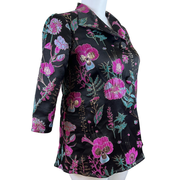 Weavz Floral Embroidered Women’s Black Blazer With 3/4 Sleeves Size L