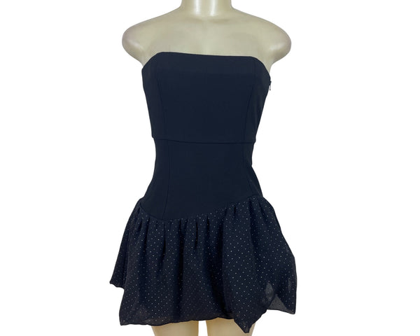 Maje Strapless Black Polka Dot Bubble Hem Mini Dress Chic Fashion Sz 2 - New