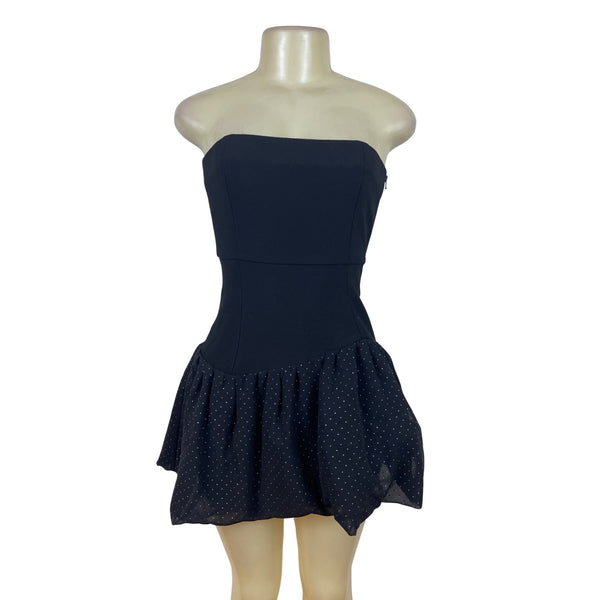 Maje Strapless Black Polka Dot Bubble Hem Mini Dress Chic Fashion Sz 2 - New