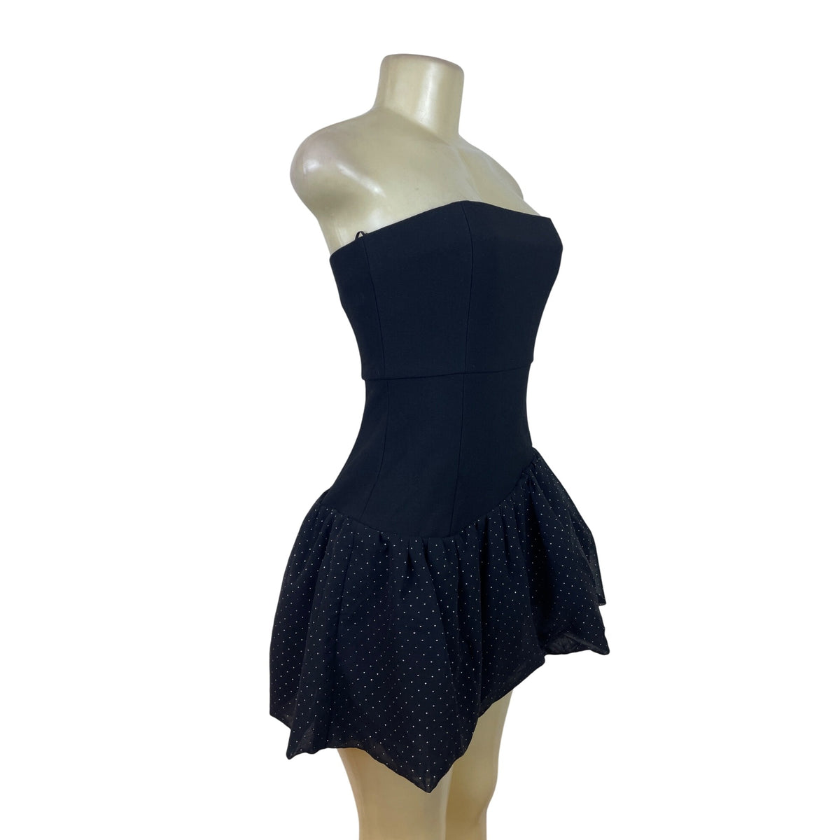 Maje Strapless Black Polka Dot Bubble Hem Mini Dress Chic Fashion Sz 2 - New