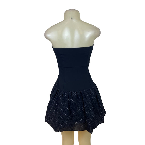 Maje Strapless Black Polka Dot Bubble Hem Mini Dress Chic Fashion Sz 2 - New