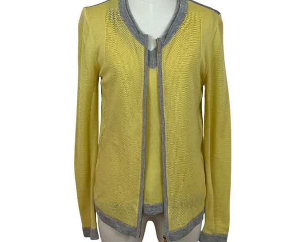 Escada Yellow and Grey Sleeveless Shirt and Sweater Women's 2pcs Set Sz M