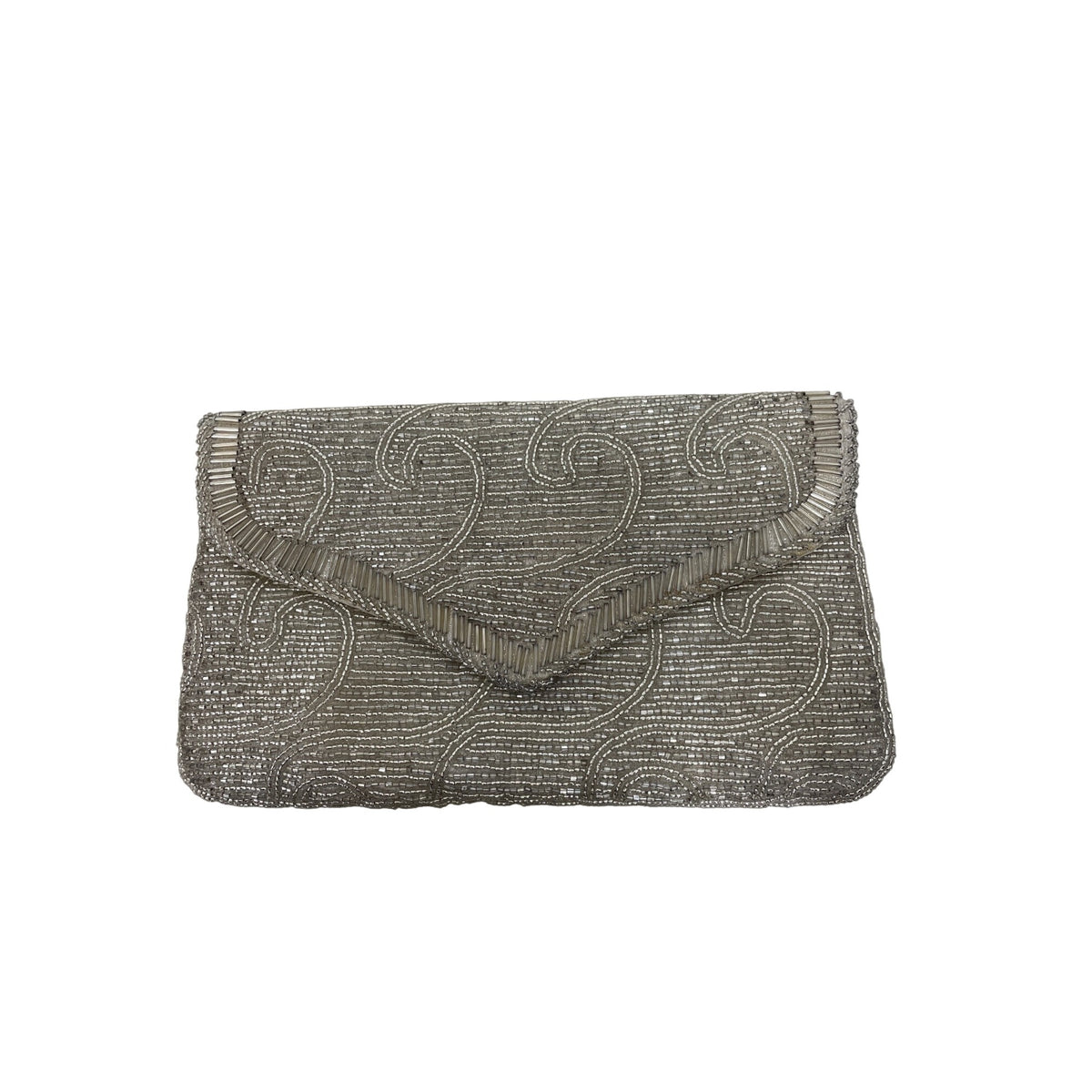 La Regale Womens Silver Beaded Clutch Elegant Formal Evening Bag Rectangular Envelope Style