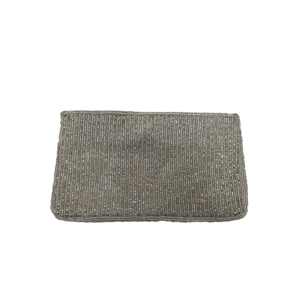 La Regale Womens Silver Beaded Clutch Elegant Formal Evening Bag Rectangular Envelope Style