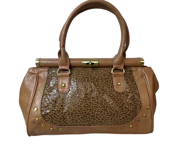 Arden B Women's Brown Animal Print With Bronce Details Leather Handbag Sz M