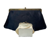 Vintage Lowy And Mund Black Evening Clutch with Coin Wallet and Mirror 3pc Set