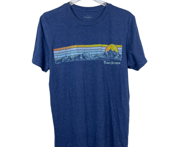 Flag & Anthem Mens Blue Graphic Tee Mountain Sunset Print Size M
