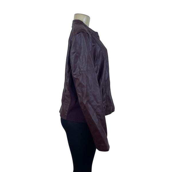 S.E.B. By Sebby Womens Burgundy Faux Leather Moto Jacket Full Zip  Sz XL