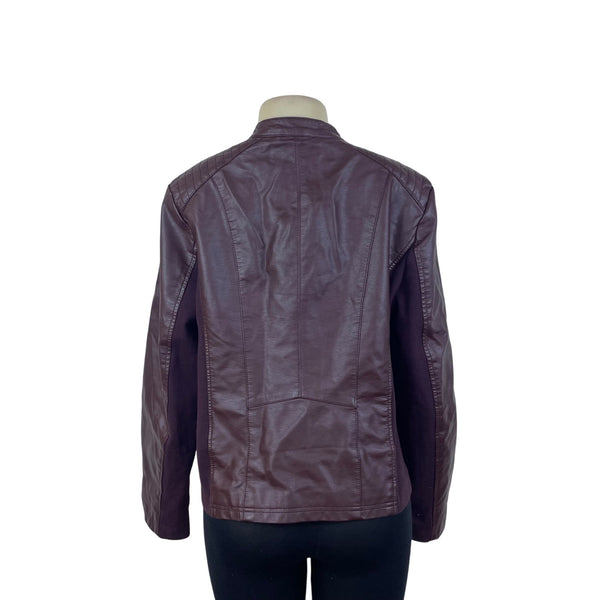 S.E.B. By Sebby Womens Burgundy Faux Leather Moto Jacket Full Zip  Sz XL