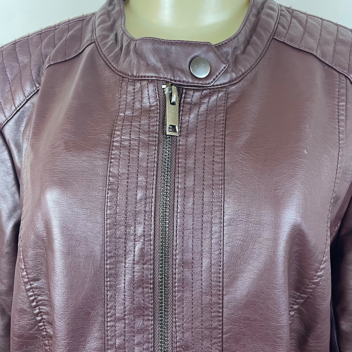 S.E.B. By Sebby Womens Burgundy Faux Leather Moto Jacket Full Zip  Sz XL