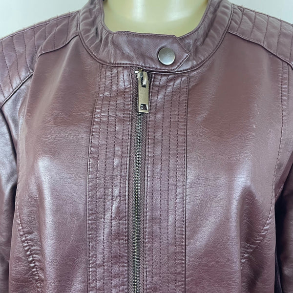 S.E.B. By Sebby Womens Burgundy Faux Leather Moto Jacket Full Zip  Sz XL