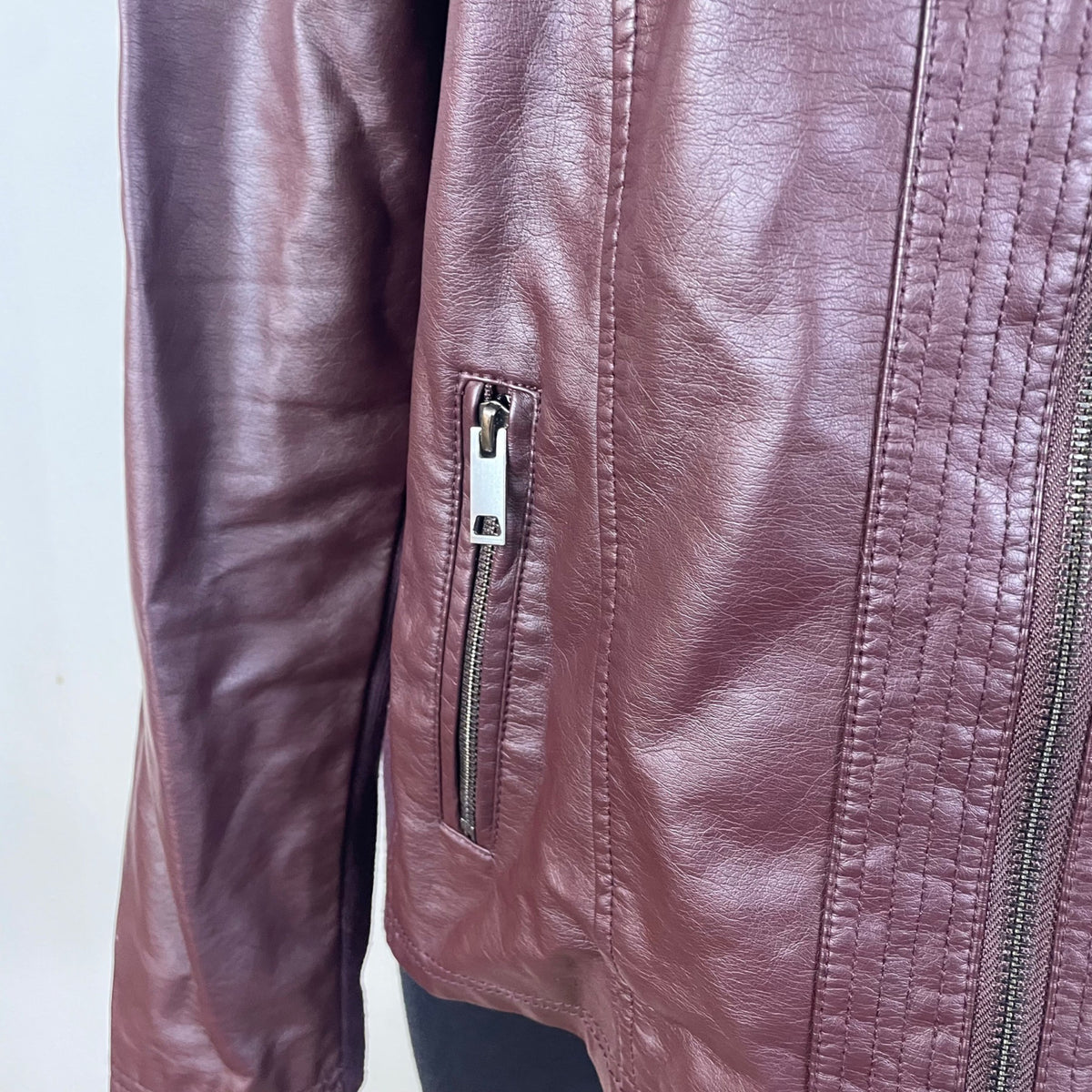 S.E.B. By Sebby Womens Burgundy Faux Leather Moto Jacket Full Zip  Sz XL