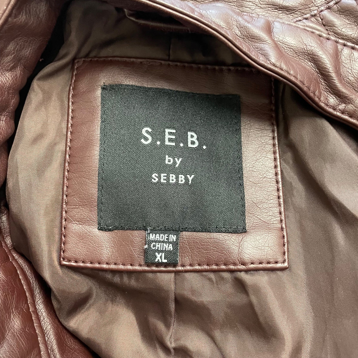 S.E.B. By Sebby Womens Burgundy Faux Leather Moto Jacket Full Zip  Sz XL
