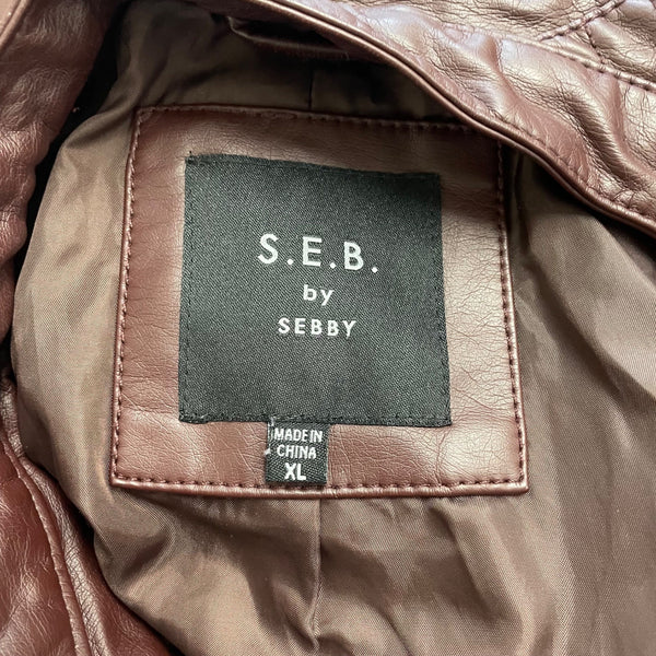 S.E.B. By Sebby Womens Burgundy Faux Leather Moto Jacket Full Zip  Sz XL