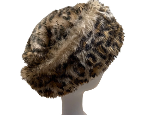 Vintage Style Leopard Faux Fur Bucket Hat By Scala