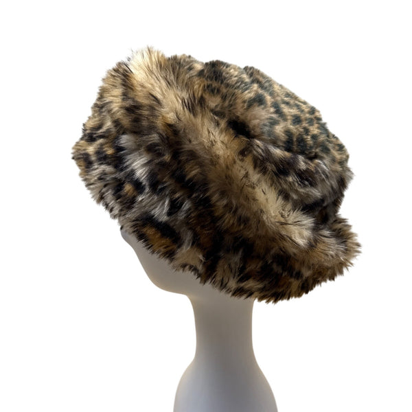 Vintage Style Leopard Faux Fur Bucket Hat By Scala