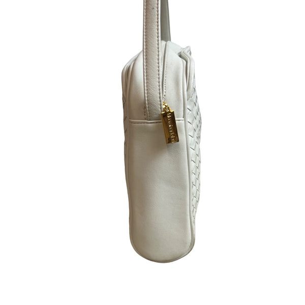 Bloomingdale’s Women's White Leather Woven Crossbody Bag Sz M