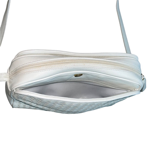 Bloomingdale’s Women's White Leather Woven Crossbody Bag Sz M