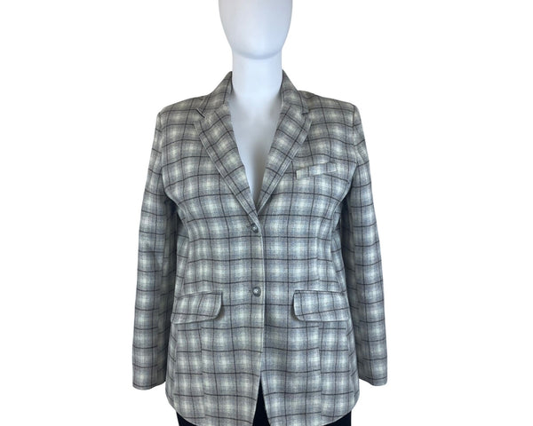 Eddie Bauer Plaid Women’s Gray Button Front Wool Blend Blazer Jacket Size 20