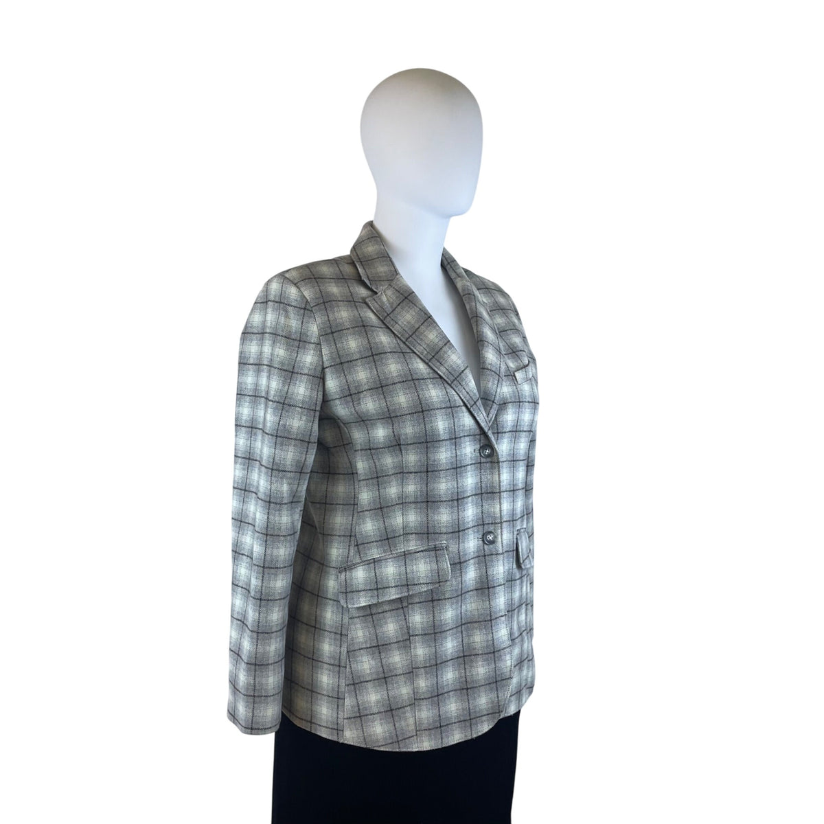 Eddie Bauer Plaid Women’s Gray Button Front Wool Blend Blazer Jacket Size 20