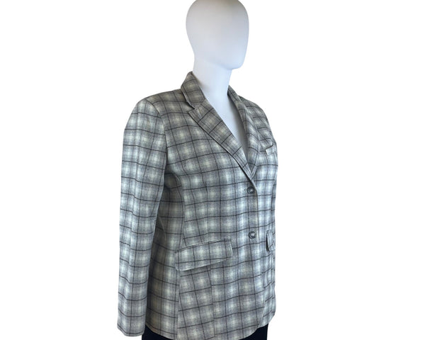 Eddie Bauer Plaid Women’s Gray Button Front Wool Blend Blazer Jacket Size 20