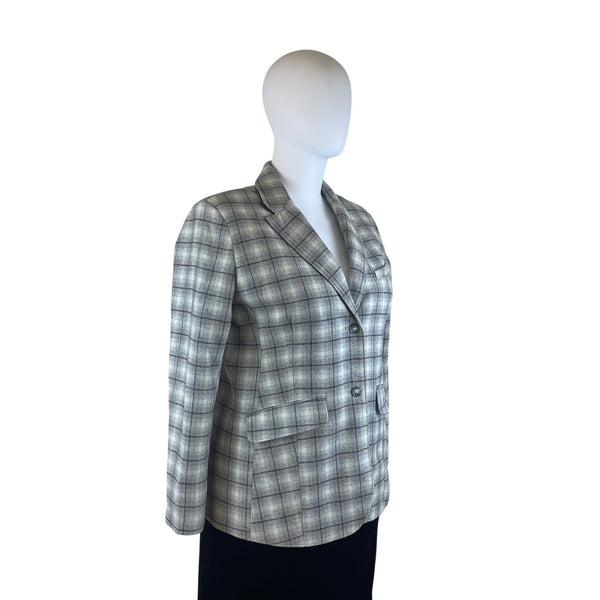 Eddie Bauer Plaid Women’s Gray Button Front Wool Blend Blazer Jacket Size 20