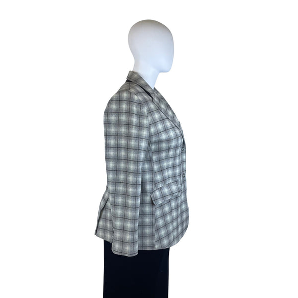 Eddie Bauer Plaid Women’s Gray Button Front Wool Blend Blazer Jacket Size 20