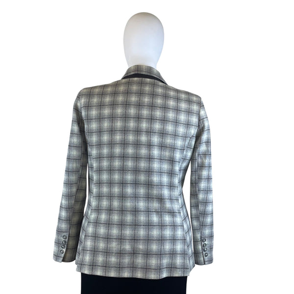Eddie Bauer Plaid Women’s Gray Button Front Wool Blend Blazer Jacket Size 20