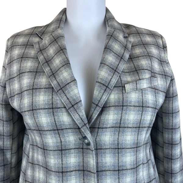 Eddie Bauer Plaid Women’s Gray Button Front Wool Blend Blazer Jacket Size 20