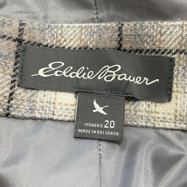 Eddie Bauer Plaid Women’s Gray Button Front Wool Blend Blazer Jacket Size 20