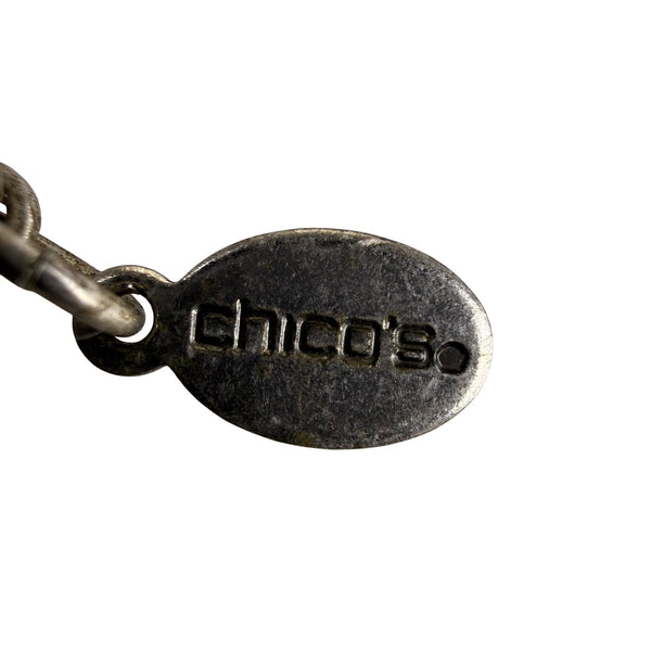 Chicos Silver Tone Chunky Hammered Disc Necklace Adjustable Length Chain