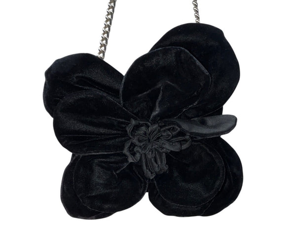 Kate Spade Black Velvet Flower With Gold Chain Strap Crossbody Bag Size S
